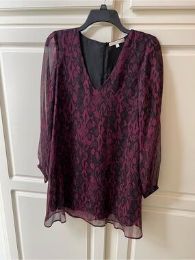 Lavender Brown Silk Plum Snake-Print V-Neck Tunic